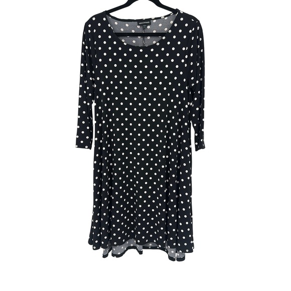 Nina Leonard Womens Black White‎ Polka Dot 3/4 Sleeve Casual Dress - Picture 1 of 4